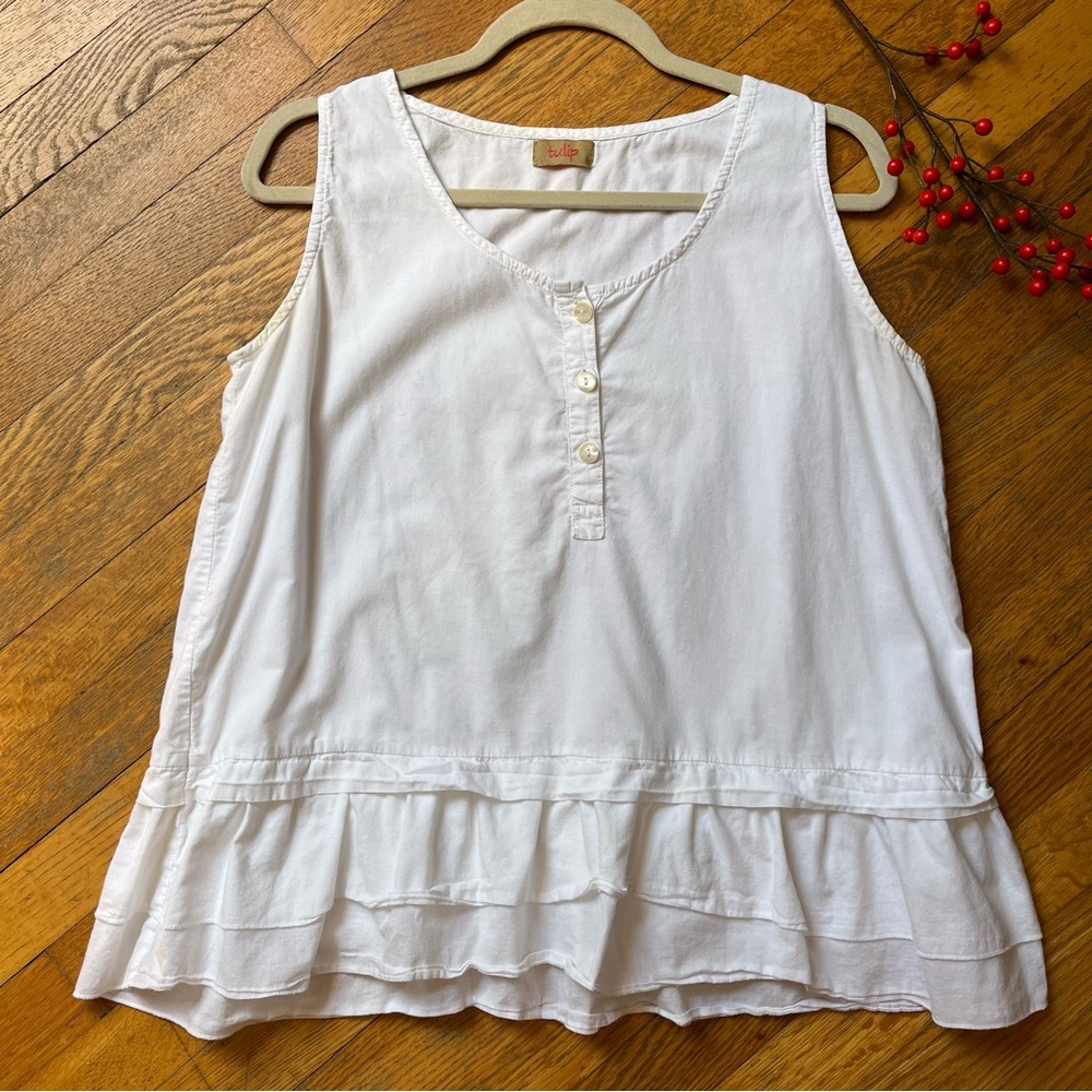 TULIP Anthropologie Cotton White Sleeveless Top